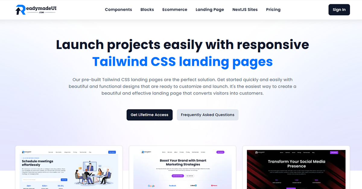 Tailwind Landing Page - ReadymadeUI