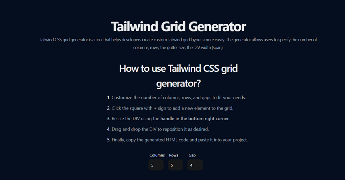 Tailwindgen - Tailwind Grid Generator